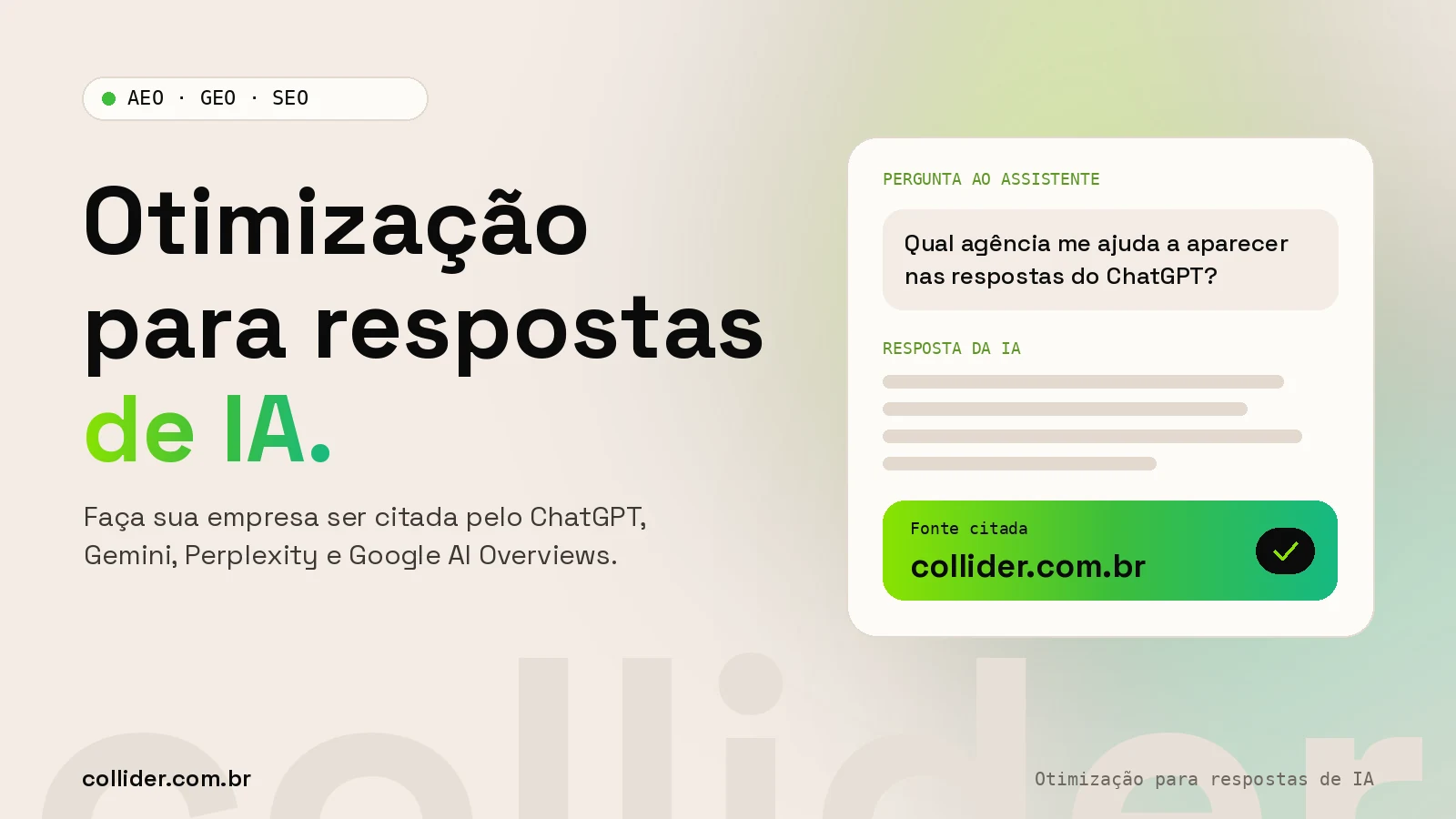 Otimização para respostas de IA: assistente de IA citando a Collider como fonte em uma resposta sobre AEO, GEO e SEO
